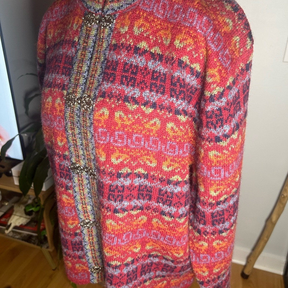 Vintage Cambridge 100% Wool Cardigan Fair Isle Nordic Knit Frog Clasp Women's S - Picture 2 of 13